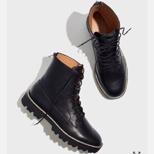 Madewell Lace Up Lugsole Combat Boots in Leather